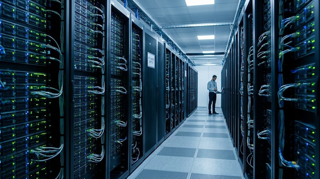 Server aisle inside a data center
