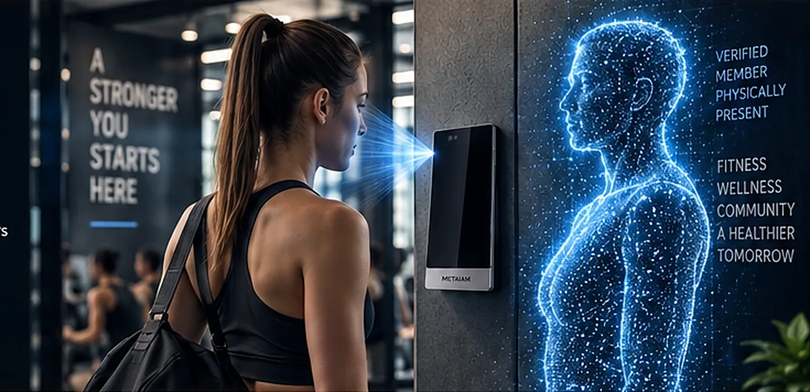 A member verifying at a METAiD terminal at a fitness club entrance